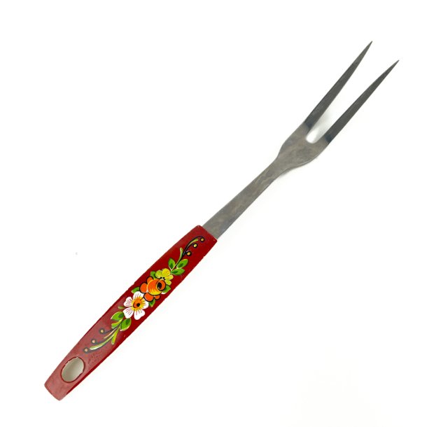 Rote Vintage Bratengabel mit Blumenmotiv