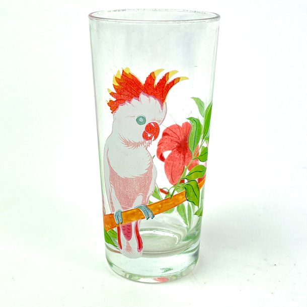 Vintage Glas mit Papagei und Blume