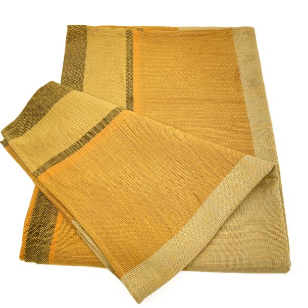 Flot karrygul retro dug med striber � 160 cm