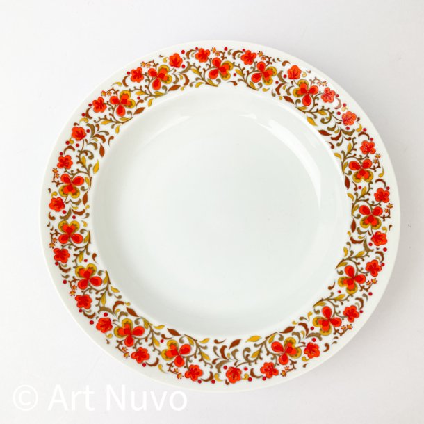 Tiefer Retro-Teller mit orange Blumen 