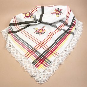Broderet vintage dug med blomster � 130 x 130 cm