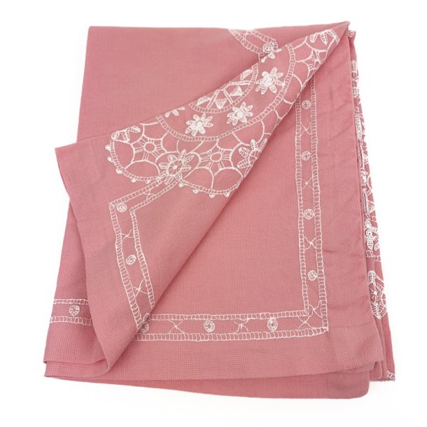 Smuk rosa vintage dug med broderi � 180 cm