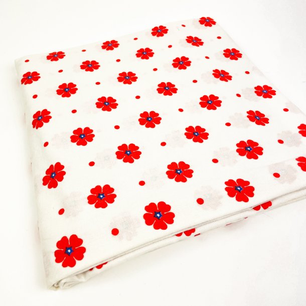 Hvidt retro senget�j med r�de blomster