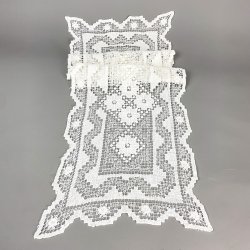 Ecrufarbener geklppelter Vintage-Tischlufer - 90 cm