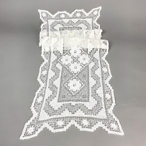 Ecrufarbener geklppelter Vintage-Tischlufer - 90 cm