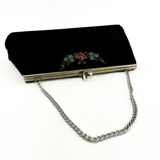 Sort vintage selskabstaske med broderi