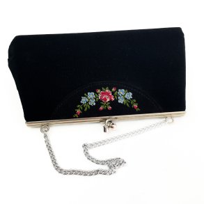 Sort vintage selskabstaske med broderi