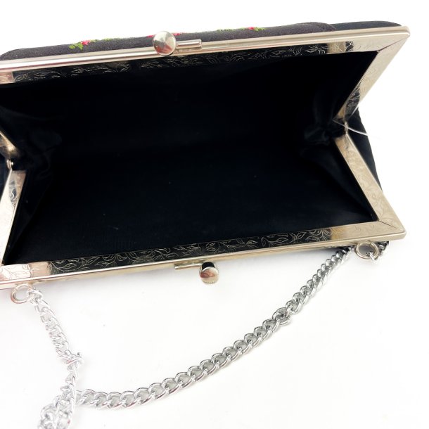 Sort vintage selskabstaske med broderi