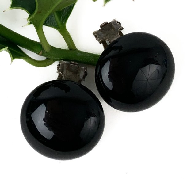 Vintage Ohrclips aus schwarzem Bakelit und Silber