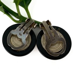 Vintage Ohrclips aus schwarzem Bakelit und Silber