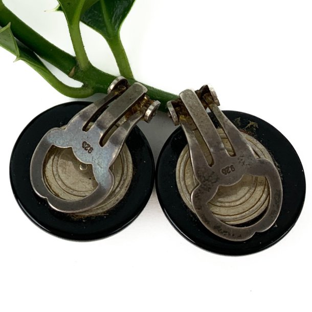 Vintage Ohrclips aus schwarzem Bakelit und Silber