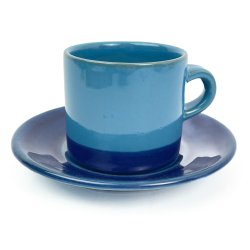 Trkis-blaue Vintage-Kaffeetasse mit Untertasse
