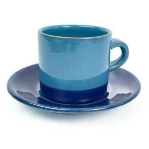 Trkis-blaue Vintage-Kaffeetasse mit Untertasse
