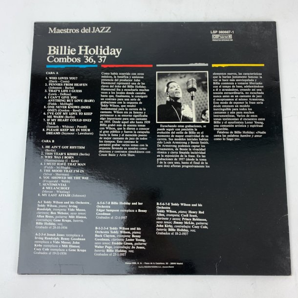 Billie Holiday � Combos 36, 37. LP.
