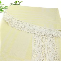 Schne gelbe Retro Tischdecke mit Klppelspitze  130 cm