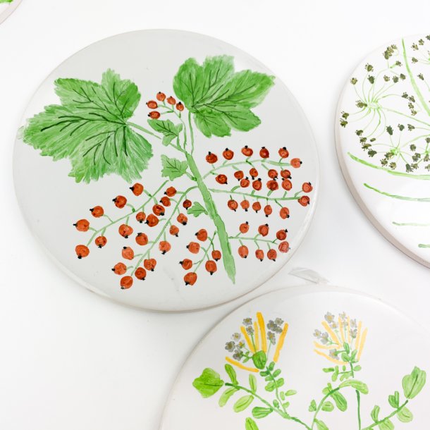 Sechs Vintage Frhstcksuntersetzer mit Pflanzen