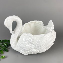 Stor hvid porcelnssvane urtepotteskjuler