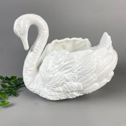 Stor hvid porcelnssvane urtepotteskjuler