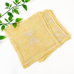 Ti gule retro melleml�gsservietter med broderi