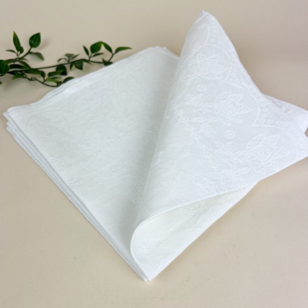 To hvide vintage damask mundservietter