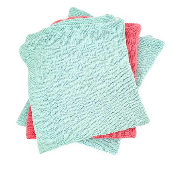 Tre strikkede retro kkkenhndklder