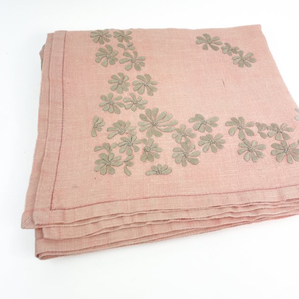 Rosa vintage dug med broderede blomster  160 cm