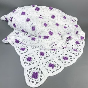 Hvidt vintage sengetppe med blomster - dobbeltseng