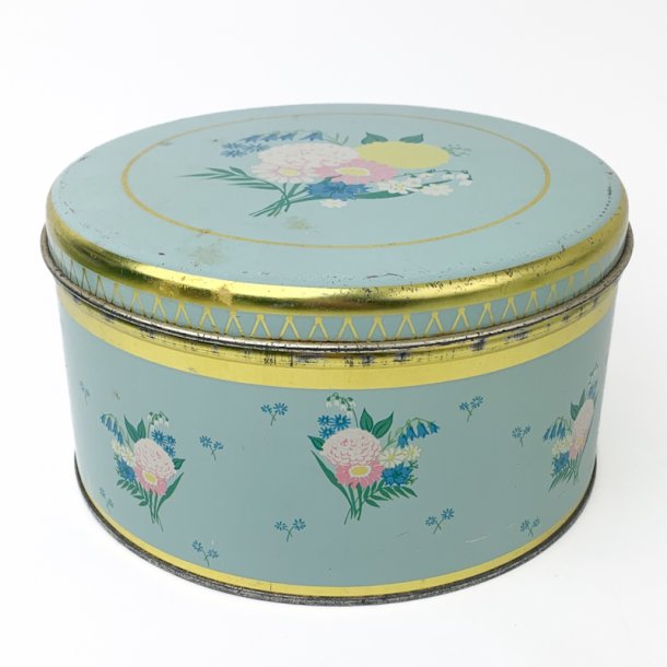 Hellblaue Vintage-Gebckdose mit Blumen