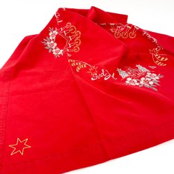 Broderet rd vintage juledug  100 cm