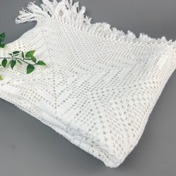 Hvidt hklet vintage sengetppe - enkeltseng