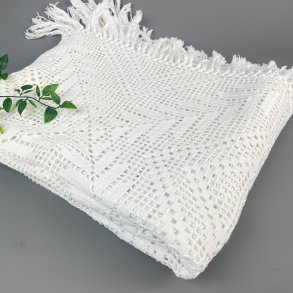 Hvidt hklet vintage sengetppe - enkeltseng