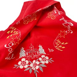 Broderet rd vintage juledug  100 cm