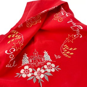 Broderet rd vintage juledug  100 cm