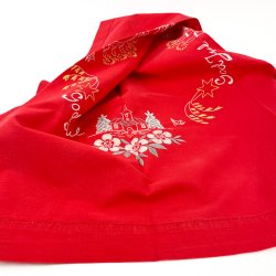 Broderet rd vintage juledug  100 cm