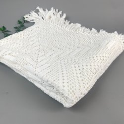 Hvidt hklet vintage sengetppe - enkeltseng