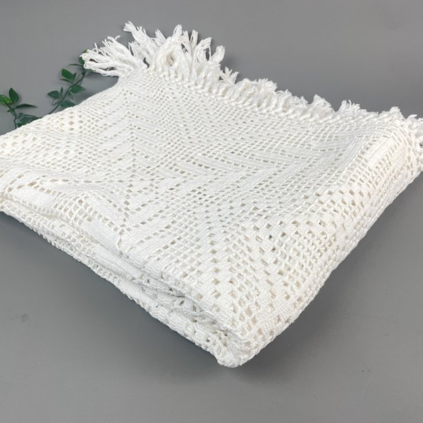 Hvidt hklet vintage sengetppe - enkeltseng