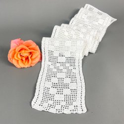 Hvidt vintage hklet mellemvrk 14x50 cm