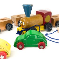 Farverige vintage tr�tog og biler