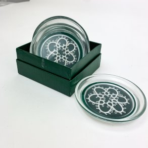 Vier Vintage Glasuntersetzer in Schachtel