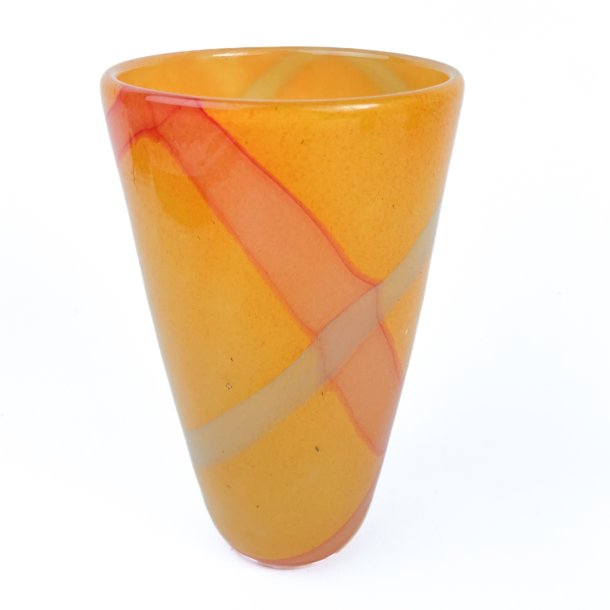 Vintage glasvase i orange og rd