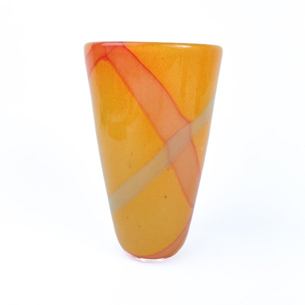 Vintage glasvase i orange og rd