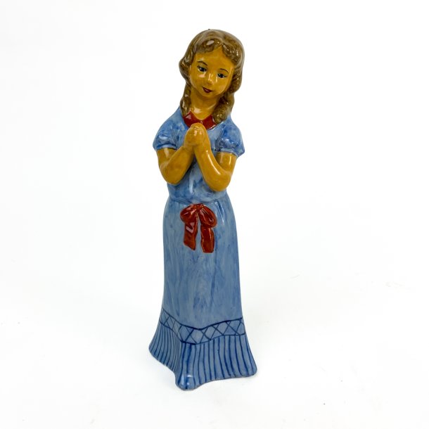 Vintage porcelnsfigur pige i bl kjole