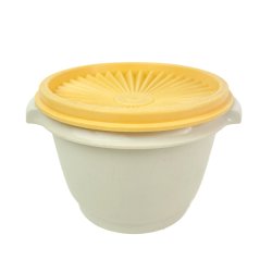 Vintage Tupperware plastb�tte med gul l�g