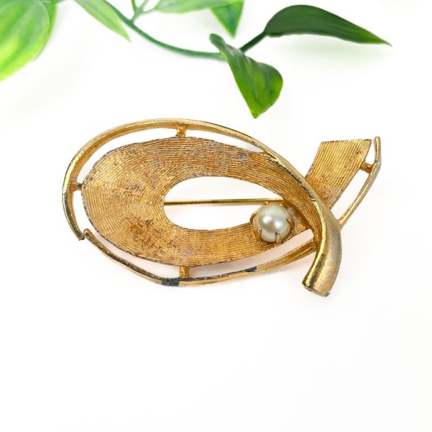 Vintage broche med perle