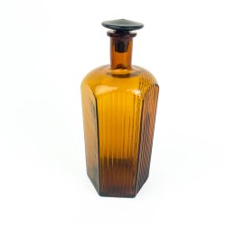 Antik apotekerflaske i ravfarvet glas med lg