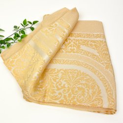 Smuk pastelgul vintage damaskdug � 170 cm