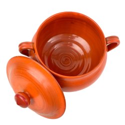 Orange handgedrehte Keramikschssel mit Deckel  C. Lundby