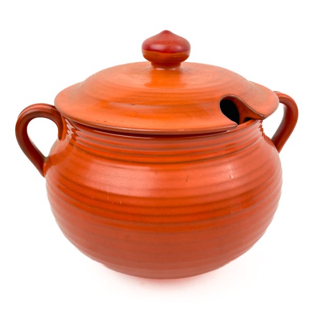 Orange handgedrehte Keramikschssel mit Deckel  C. Lundby