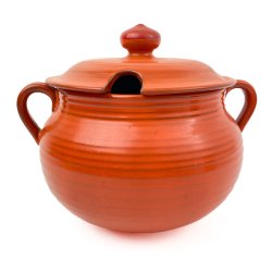 Orange handgedrehte Keramikschssel mit Deckel  C. Lundby