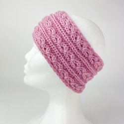 Nyt hndstrikket pandebnd i rosa uld